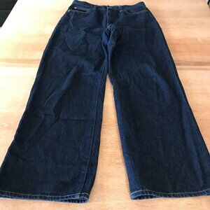 Uniqlo Wide Straight Jeans Women 26 Blue High Rise Kaihara Fabric Stretch 17534